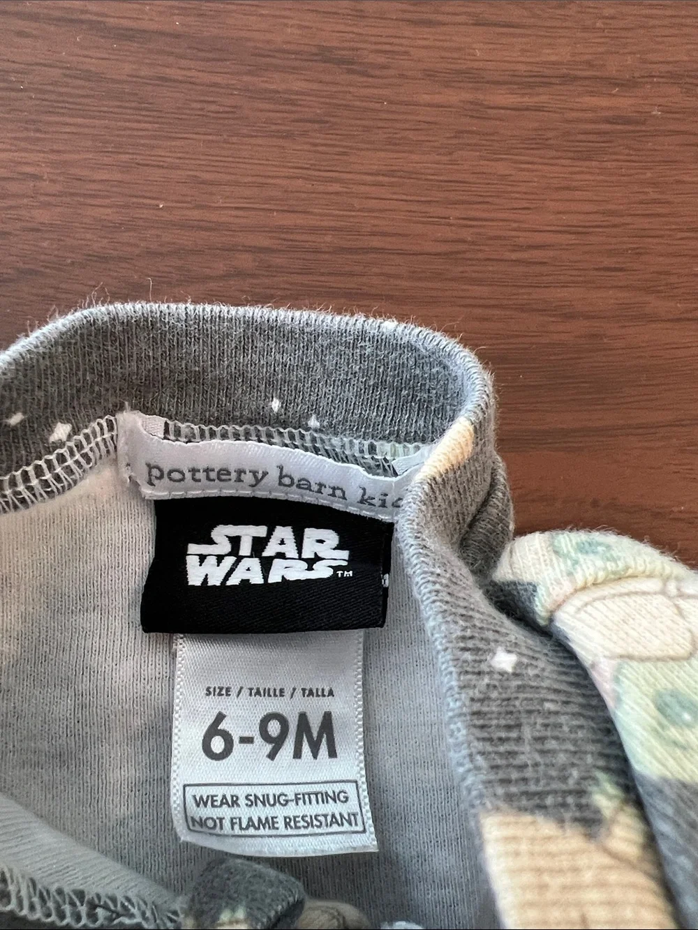 Pottery Barn Kids Gray Baby Yoda All-Over Print Footed One-Piece, 6-9 months